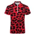 thumbnail image 4 of Red And Black Leopard Print Men Zipper T-shirt Summer Casual Short Sleeve T-shirt Top, 4 of 7