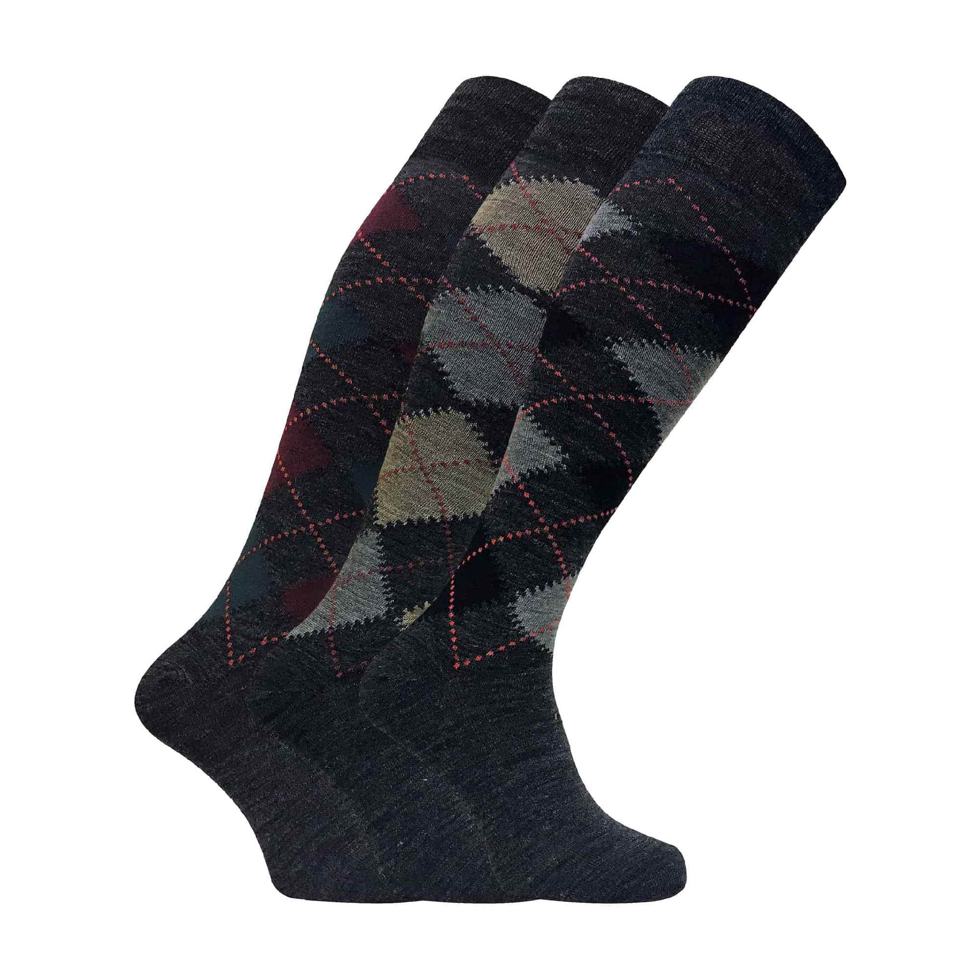 Sock Snob 3 Pairs Mens Extra Long Knee High Argyle Lambs Wool Dress