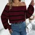 thumbnail image 6 of GBSYEWXS Sweaters For Women Comfortable Casual Pullover Long Sleeve Boat Neck Striped Print Red Sweater, 6 of 6