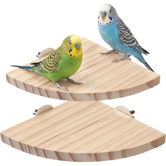 2 Pack Bird Platform Wood Flat Perches for Bird Cages Fan Shape Birds Cage Platform with Stainless Steel Washers for Birds Cages Corner Shelf Parrots Hamster Gerbil(5.1inch, 6.7inch)