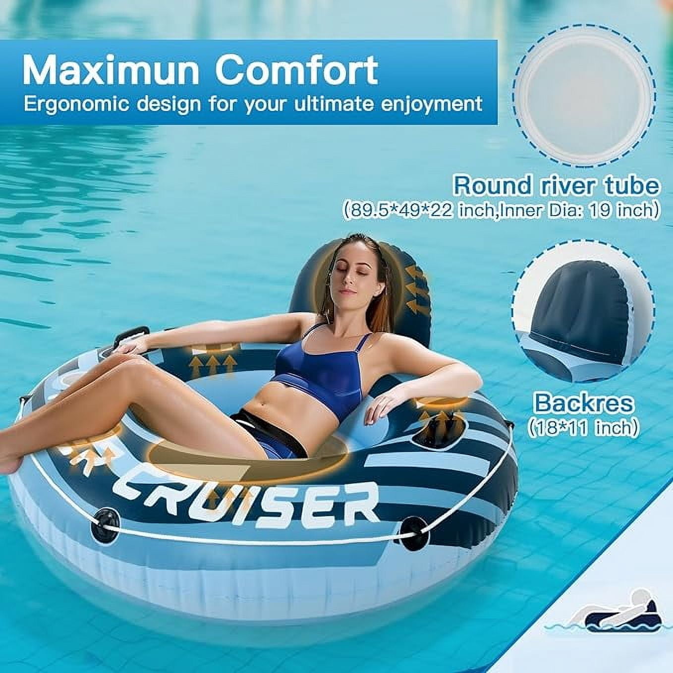 2024 New & Sky Blue Pool Floats Premium River Tube with Mesh Bottom Backrest & Cup Holder Giant Floaties for Adults Fashion Pool Floaties for Occupations & Recreation Pool Lounger