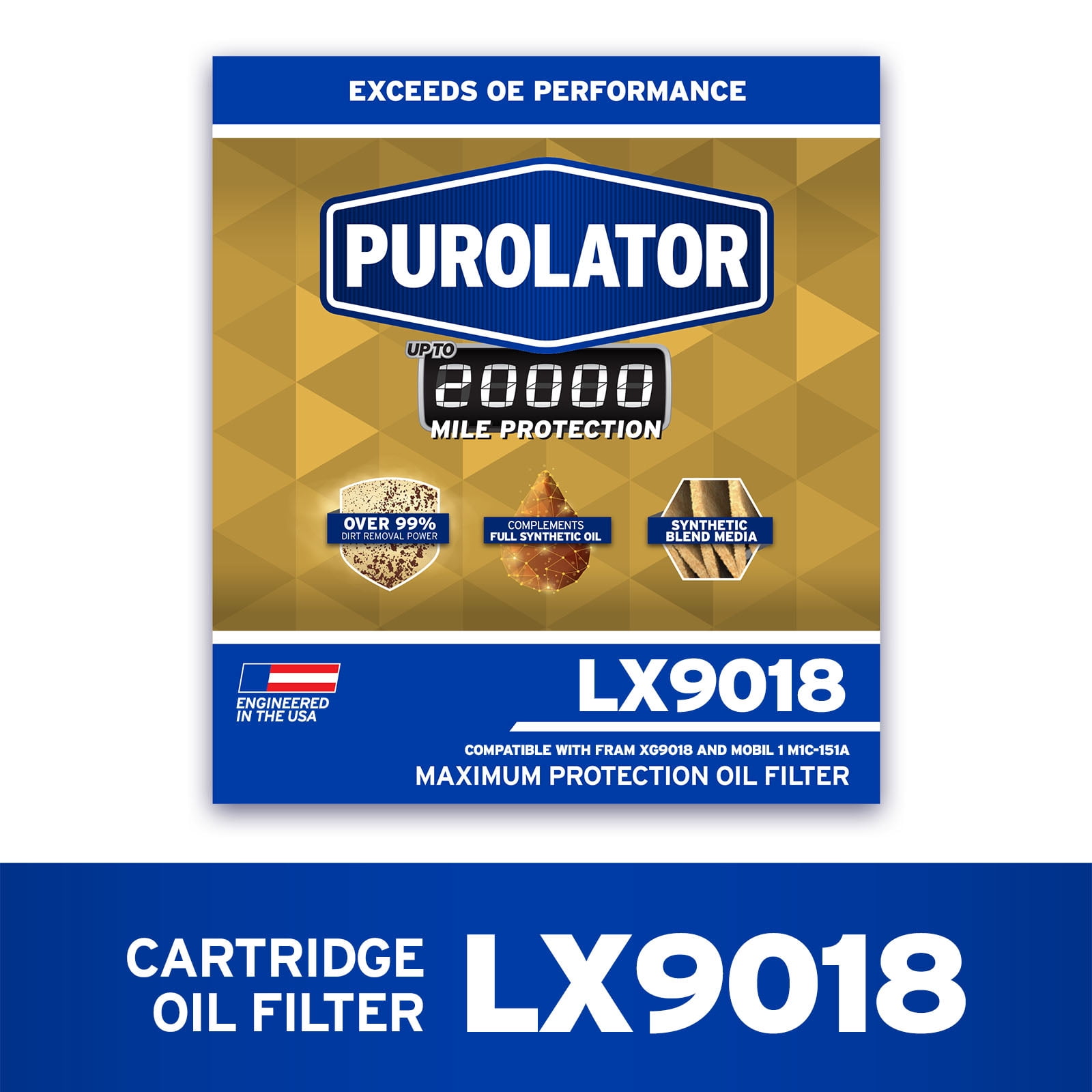 Purolator 20K LX9018 Oil Filter 20,000 Mile Protection for select GMC, Chevrolet, Buick, and more.