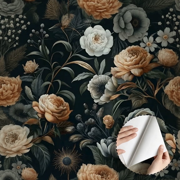 Dark Moody Vintage Floral Wallpaper Boho Rustic Waterproof Peel and Stick Wallpaper, Home Decor Wall Covering for Living Room Bedroom Bathroom Kitchen Cabinet Drawer Dorm Room 17.7 * 78.5 in