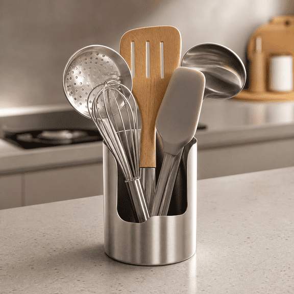 LOWLHOME 2 In1 Multi-functional Kitchen Utensil Holder, Heavy Duty Stainless Steel Pot Lid & Spoon Rack, Space-Saving Vertical Stand for Spatulas,Tongs,Ladles, Countertop Organizer, 2pc
