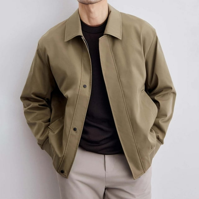 RKSTN Jackets for Men Solid Color Long Sleeve Casual Zip Up Lightweight Fall Lapel Coat with Pockets