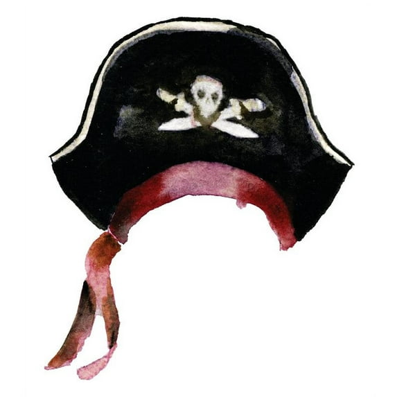 Pirate Skull Bones Cap Hat Watercolor Picture Art Mural Custom Wall Decal Vinyl Sticker 10 Inches X 12 Inches