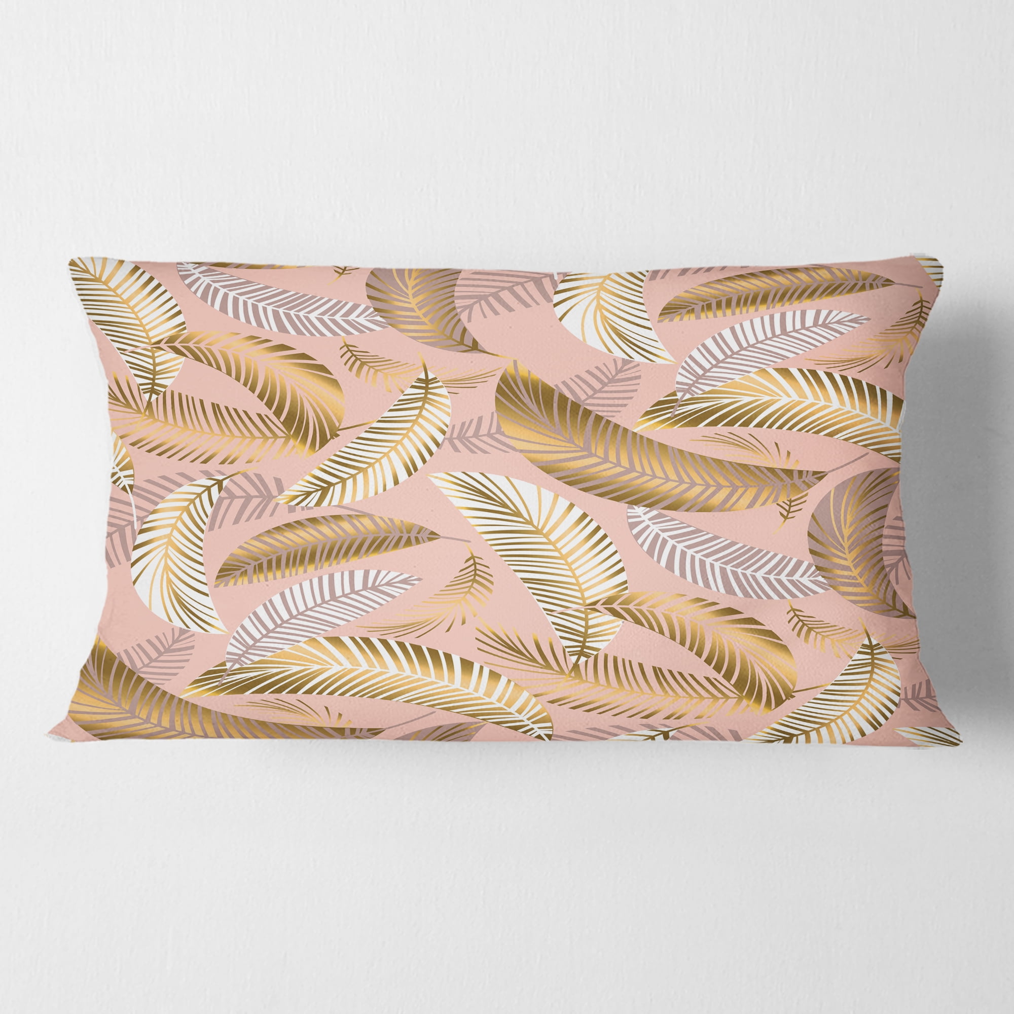Designart Golden Tropical Pattern V' Mid-Century Modern Throw Pillow - 12x20