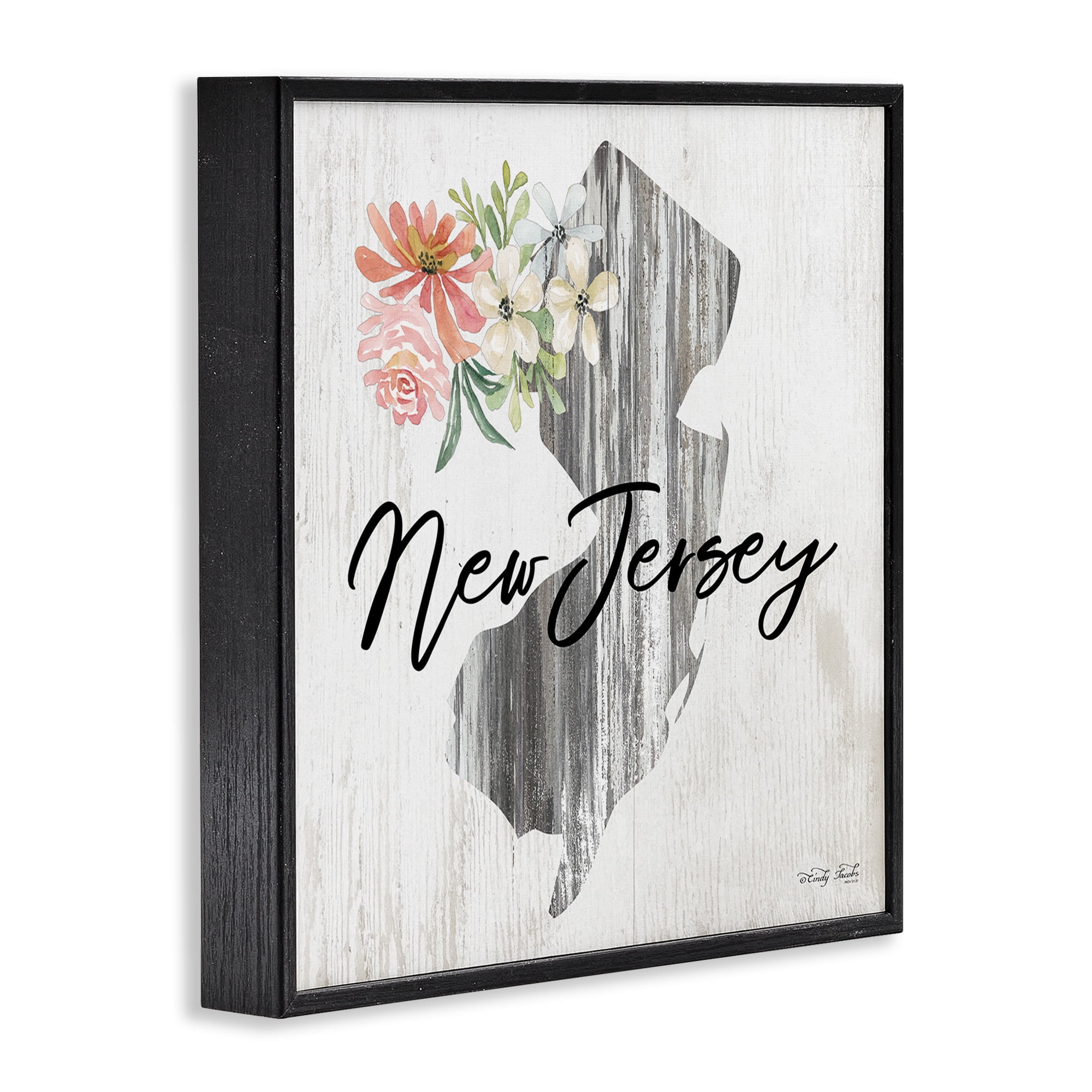 Stupell Industries Shabby Chic New Jersey Botanical & Floral Painting Black Framed Art Print Wall Art, 17 x 17