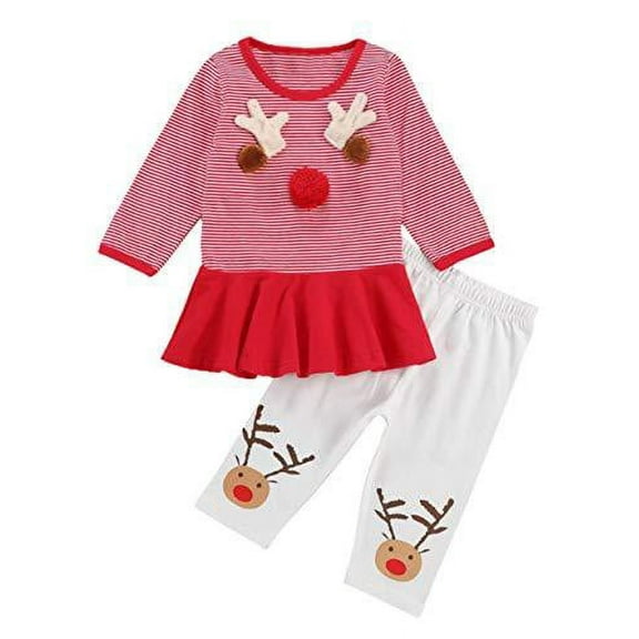 Styles I Love Baby Girls 3D Reindeer Striped Long Sleeve Top and Pants 2pcs Christmas Holiday Cotton Outfit