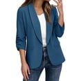 thumbnail image 3 of VBVC Women's Ruched 3/4 Sleeve Open Blazer, Solid Color Work Office Blazer For Women, Ladies' Lightweight Business Casual Jacket with Pockets,Blue,S-2XL, 3 of 9