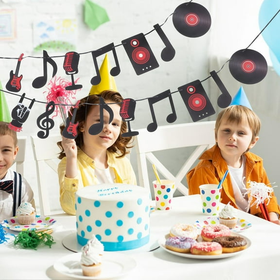 HEANUJJ Rock Parties Music Themed Event Decor 2 Sets Black Cardstock Music Note Gar Banner