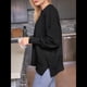 thumbnail image 5 of Suéteres de Murciélago Extragrandes para Mujer, Conjuntos de Otoño 2025, Suéteres de Cuello Redondo de Punto con Abertura Lateral, Tops de Moda. Negro L, 5 of 8