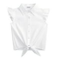 thumbnail image 2 of Yesfashion Girls Sleeveless Plaid Button Down Shirt Summer Crop Tops Tie Knot Ruffle Sleeve Shirt Blouse 3-12Y, 2 of 3