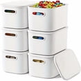 thumbnail image 6 of NTYNTY 6 Pack Small White Plastic Storage Bins with Lids & Handles, 9.84" x 7.09" x 6.3" Stackable Organizer for Crafts & Snacks, 6 of 9