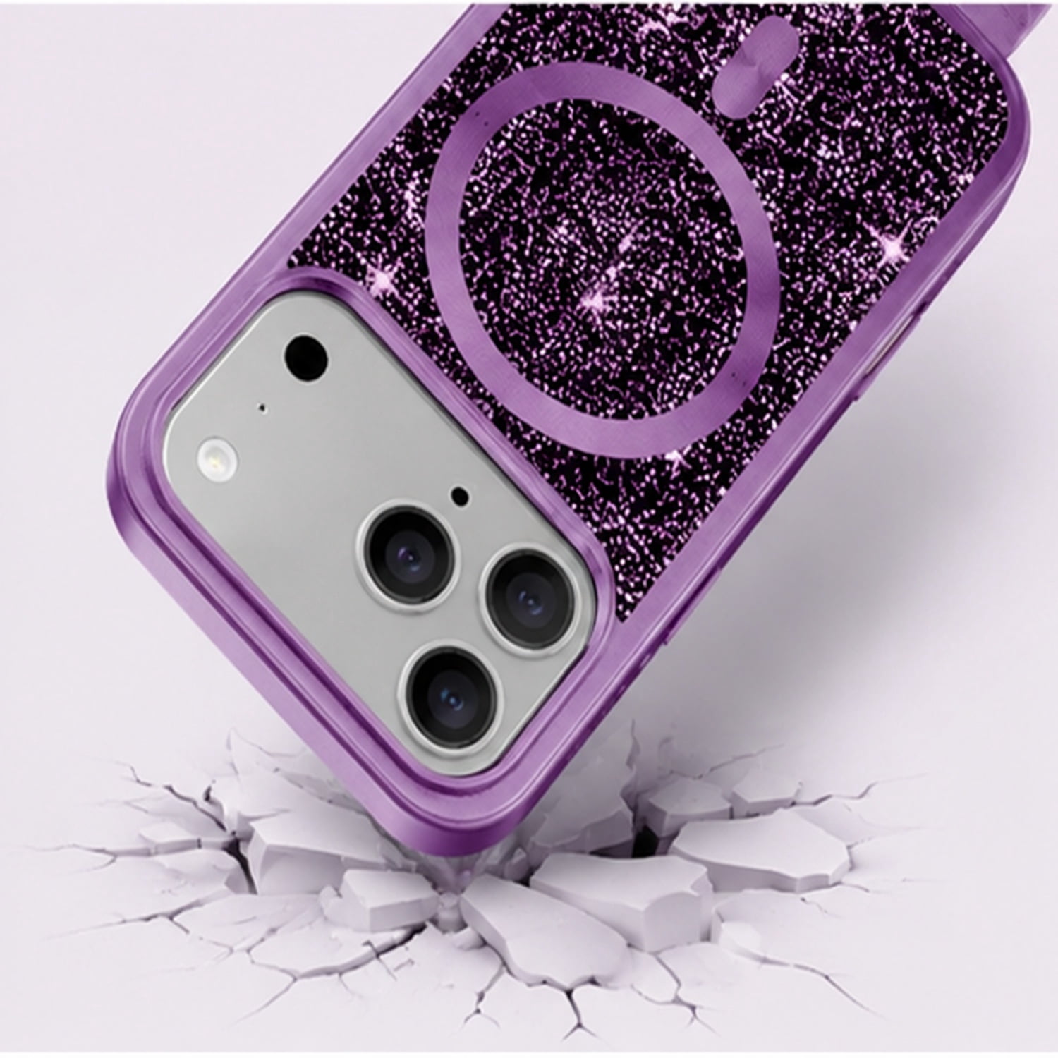 Heavy-Duty Magnetic Diamond Wallet Case for iPhone 17 Pro Max - Purple