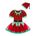 thumbnail image 6 of iiniim Girls Christmas Elf Costume Puff Sleeve Dancewear Sequined Tutu Dress with Hat Set Red 16, 6 of 7
