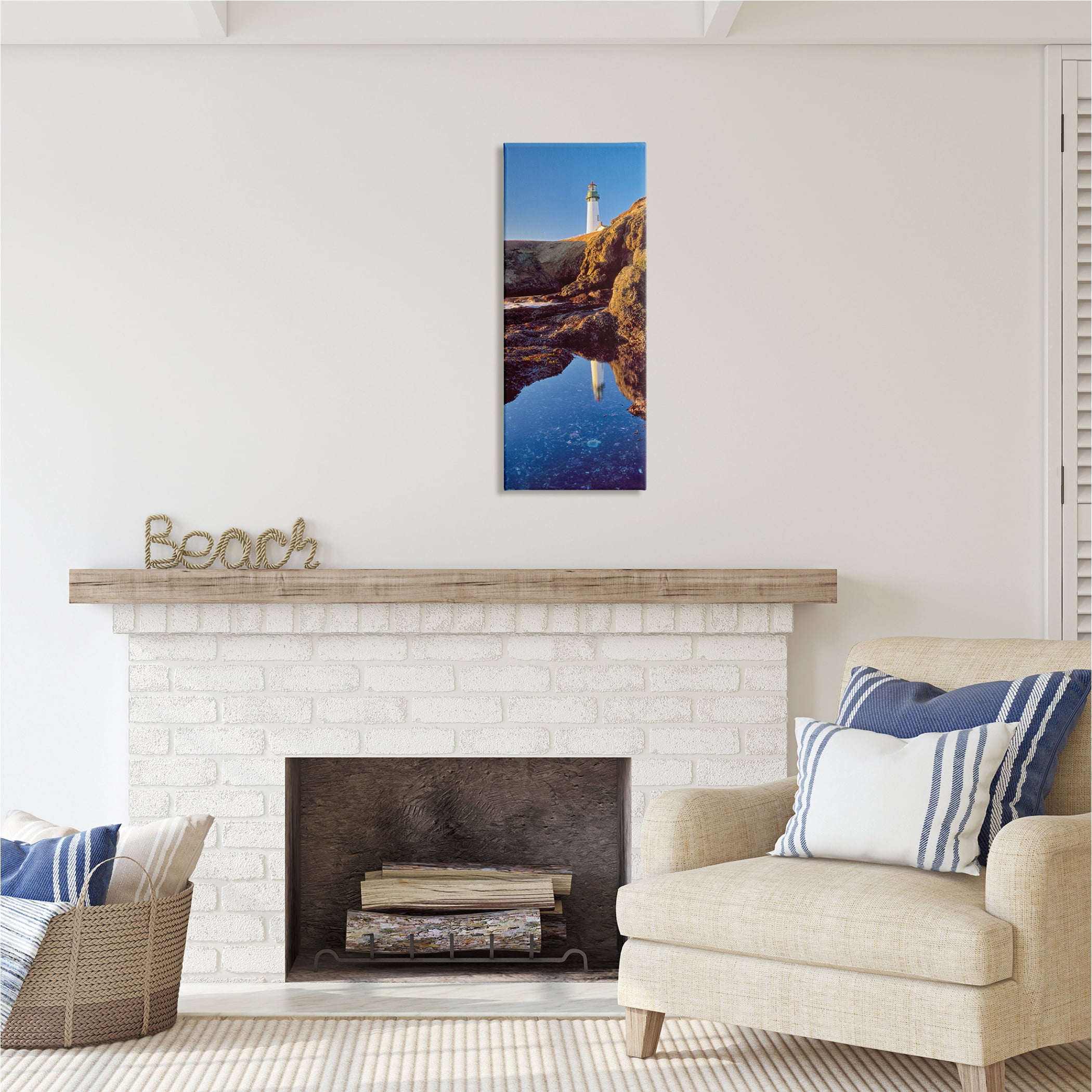 Stupell Industries Lighthouse Water Reflection Nature Photography Gallery Wrapped Canvas Print Wall Art, 13 x 30