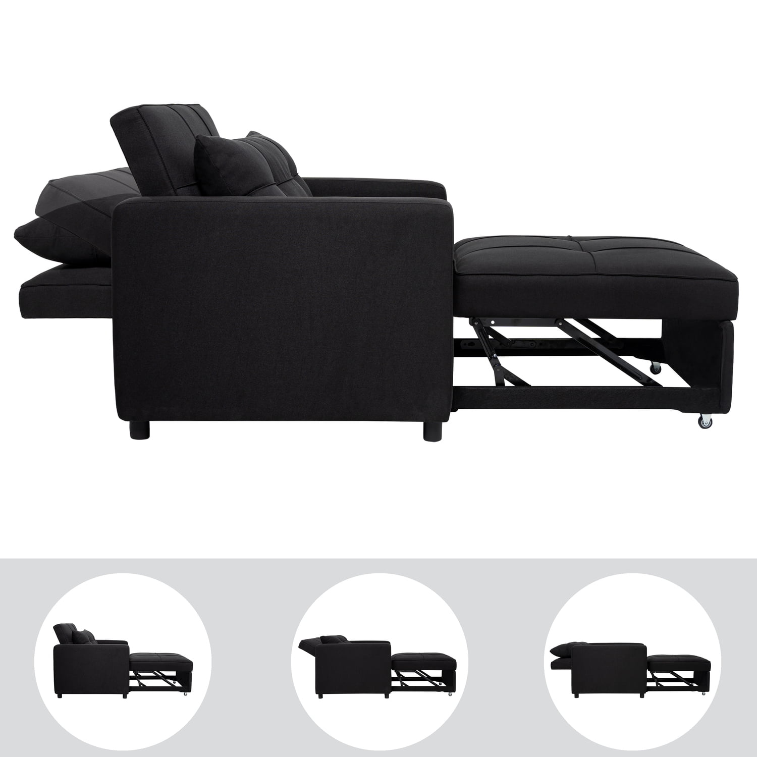 Convertible Sleeper Chair Bed, 3 in 1 Convertible Sleeper Sofa Bed, Linen Convertible Ottoman Bed, Adjustable Backrest, Modern Sleeper Chairs for Adults for Living Room -Color: Black, Fabric: Linen