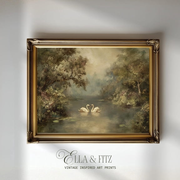 Vintage Swan Lake Wall Art Romantic Landscape Nature Inspired Home Decoration Artwork Living Room Bedroom Office