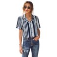 thumbnail image 4 of ABPHQTO Camisa De Mujer Blanca Con Botones De Manga Corta A Rayas Azul Marino, 4 of 5