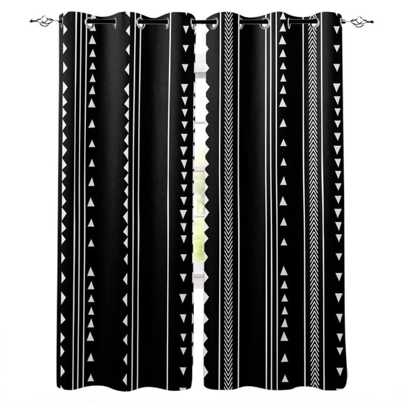 Boho White Stripes Blackout Curtains 45 Inches Long for Bedroom, Triangle Arrow Geometric Abstract Art Thermal Insulated Room Darkening Black Out Window Curtain Panels Grommet Drapes for Living Room