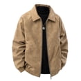 thumbnail image 2 of VeFlora Big & Tall Mens Retro Solid Jacket, Lapel Loose Fit Casual Coat, Suede Oversized Anorak for Men, Daily Streetwear and Commuting Outfits.(Khaki/6XL), 2 of 4