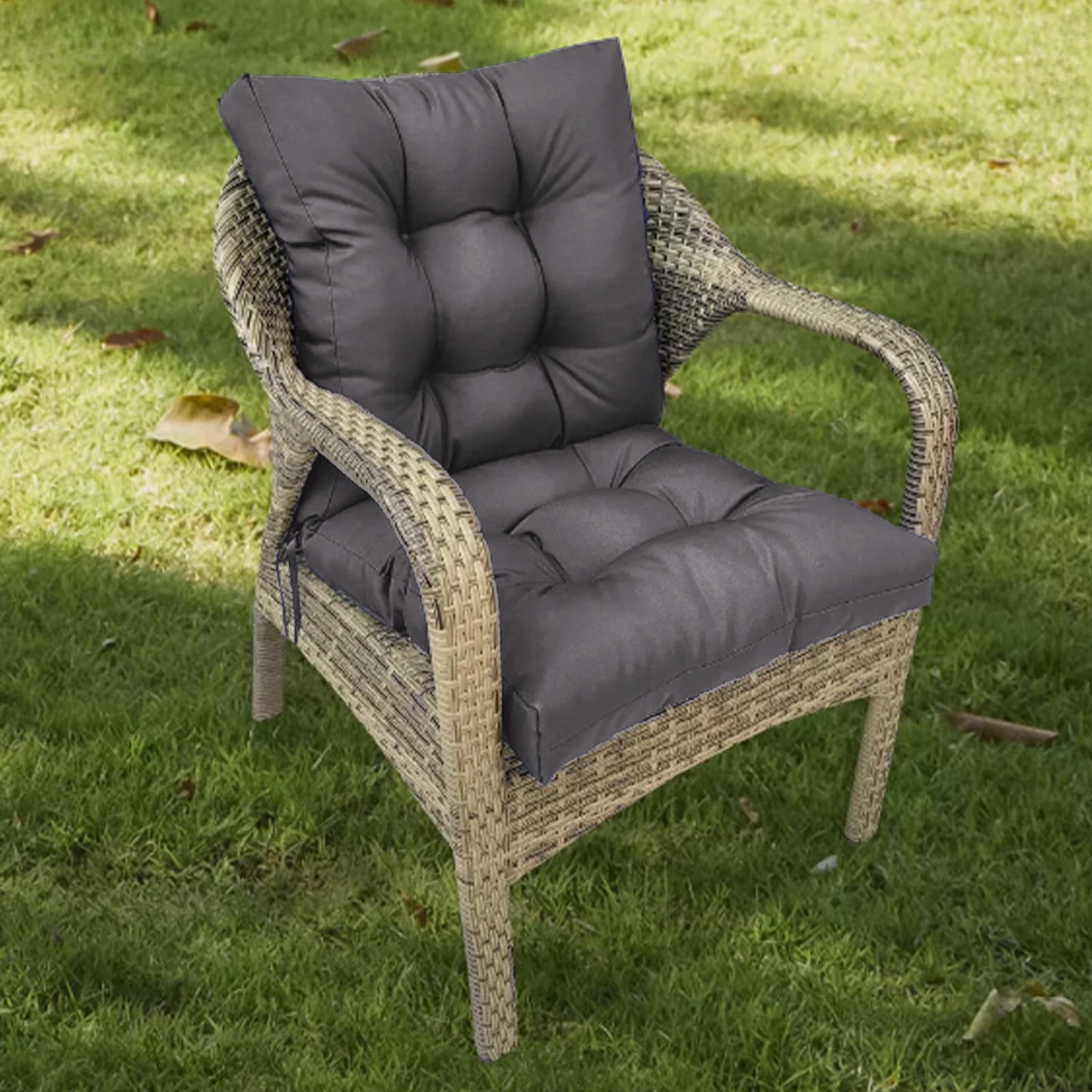 Blueek Outdoor Lawn Chair Cushions, Set of 2 Piece, 20x20 Inch, Low BackTufted Extra Thick Patio Wicker Seat Cushion with Ties for Outdoor Furniture,Light Brown