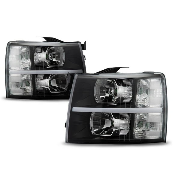 LED Bar Headlight Black Housing Clear Lens Clear Corner Fit for Chevy Silverado 1500 2007-2013/Fit for Silverado 2500 3500 & HD 2007-2014