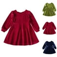 thumbnail image 5 of Odeerbi Toddler Girls Fall Winter Velvet Dress Birthday Long Sleeve Princess Dress Fashion Sweet New Solid Color Pleated Round Neck Long Dress Blue, 5 of 5