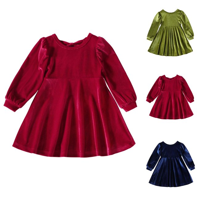NJDVHB Économies d'Automne et d'Hiver! Robe de Princesse pour Fille, Robe de Fête pour Filles, Robe Longue Plissée à Manches Longues, Verte, 100