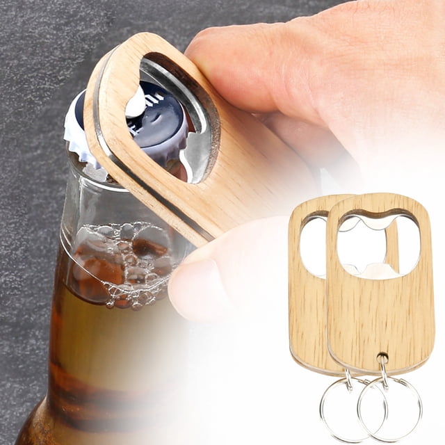 Puntoco Liquidación de artículos de cocina Abridor de botellas de cerveza de madera con clip de acero inoxidable, portátil e innovador para uso doméstico, llavero con cuerda para colgar y abridor