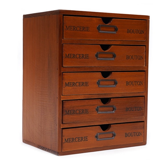 Vintage Jewelry Armoire Cabinet Chest Storage Organizer with 5 Drawers Pine Wood
