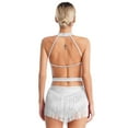thumbnail image 2 of Haitryli Women Sleeveless Solid Gymnastics Leotard Cut Out Back Glitter Rhinestone Bodysuit White L, 2 of 7