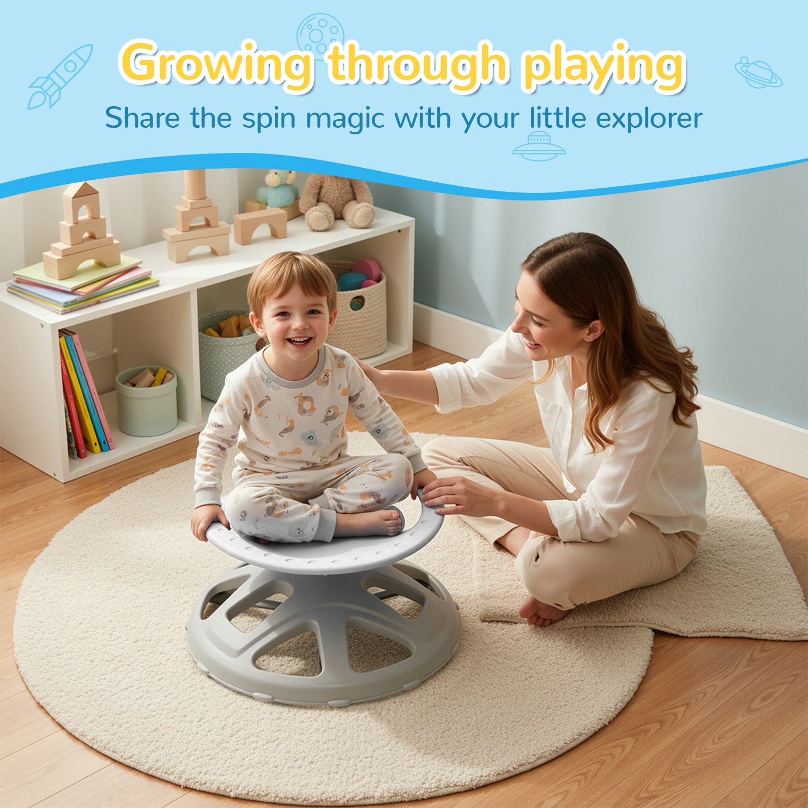 TLSUNNY Spinning Chair for Autistic Kids, Sensory Swivel Chair, 360° Sit and Spin Toys w/Upgraded Base, Body Coordination, 220 LBS Load