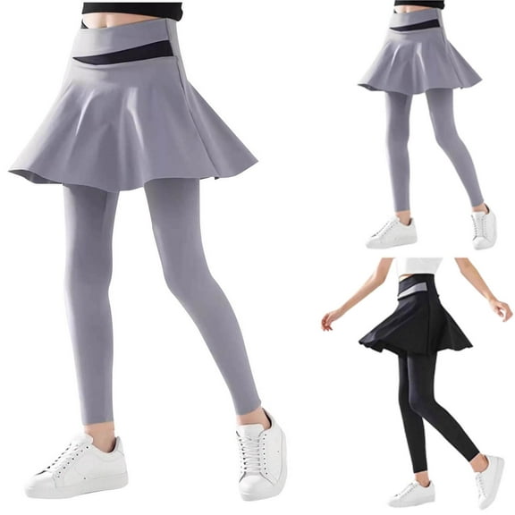 HAOTAGS Girls Skirt Leggings, Casual Quick Dry Dance Wear Yoga Pants Gray 5 Years