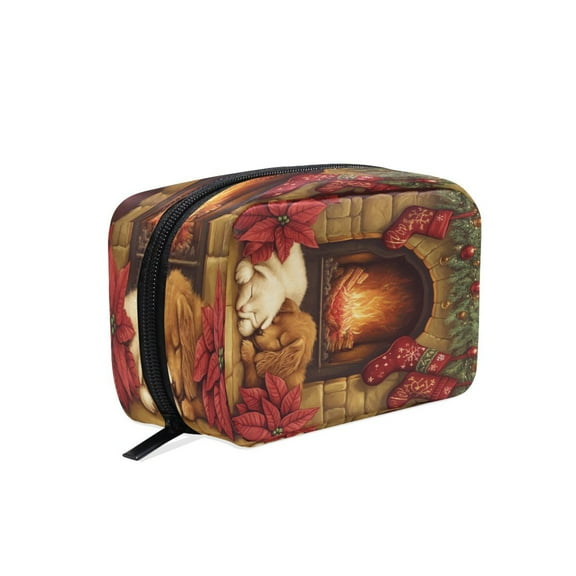 BZSMCE Makeup and Cosmetic Bag Women Simple Puppies Sleeping by Fireplace Pattern Square Cosmetic Bag