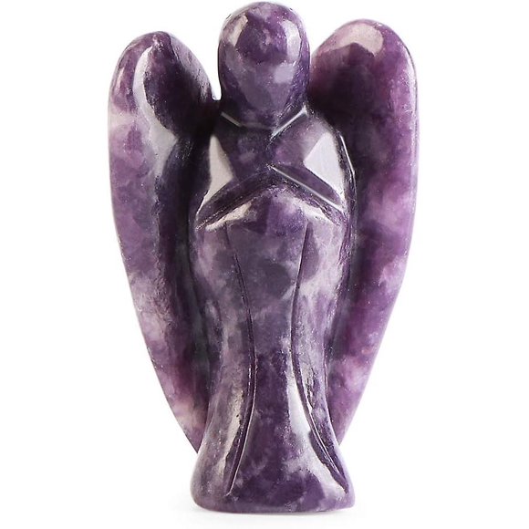 2 Inch Purple Lepidolite Crystal Angel Figurines Carved Gemstone Chakra Pocket Guardian Angel Statue Reiki Healing Stones for Meditation Home Decor Pr