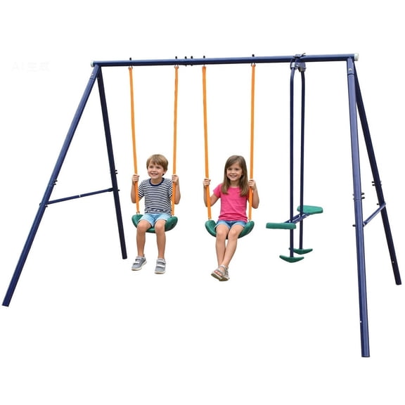 Outdoor Swing Sets for Backyard, Metal Swing Set for Kids 3-8 with 2 Seats & Glider, Heavy Duty A-Frame Swingset Outdoor for Kids, 440lbs Capacity Outdoor Playground Set