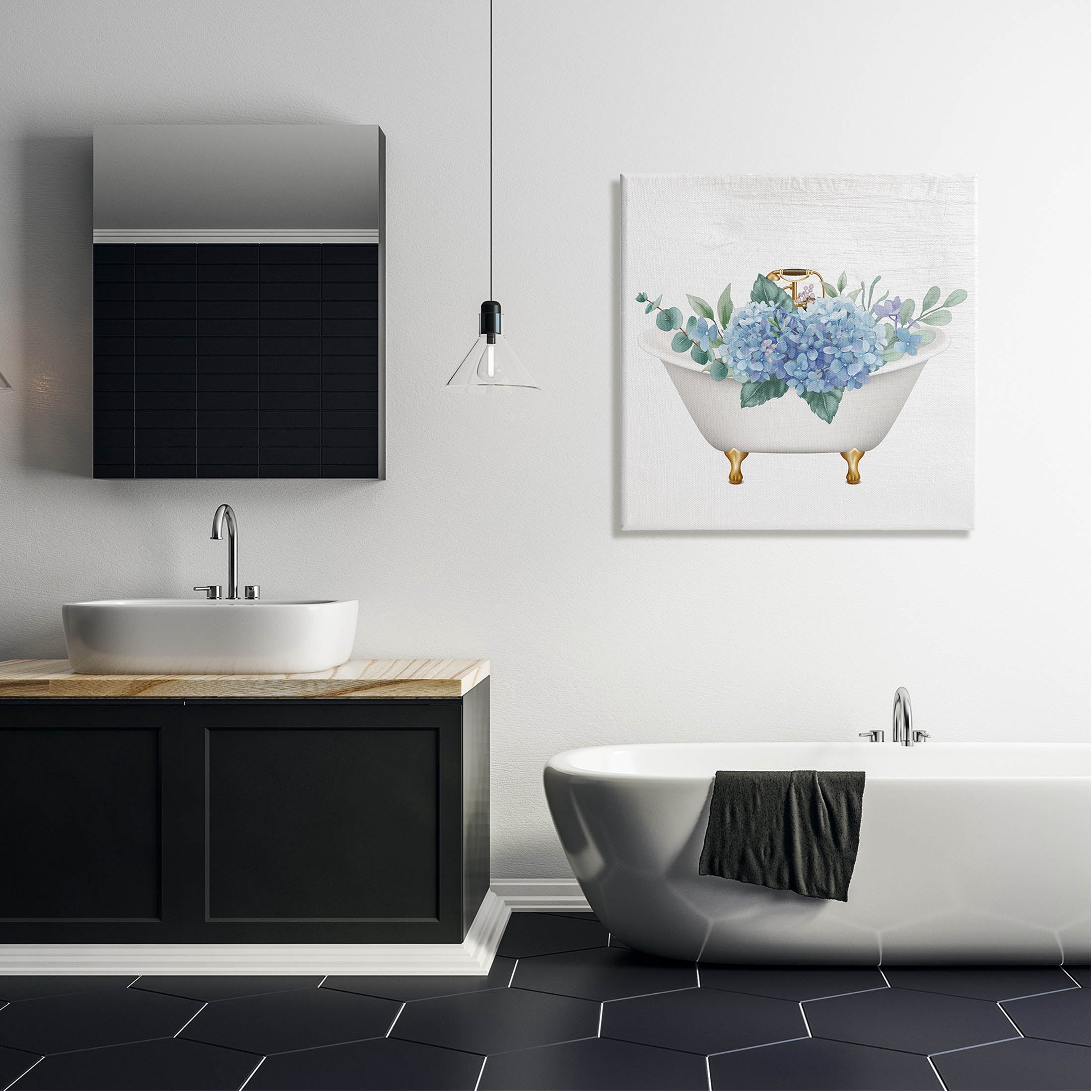 Chic Bathtub Hydrangea Blossoms Botanical & Floral Graphic Art Gallery Wrapped Canvas Print Wall Art
