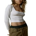 thumbnail image 1 of Women‘s Spring Solid Color Long Sleeve Square Neck Slim T-shirt, 1 of 7