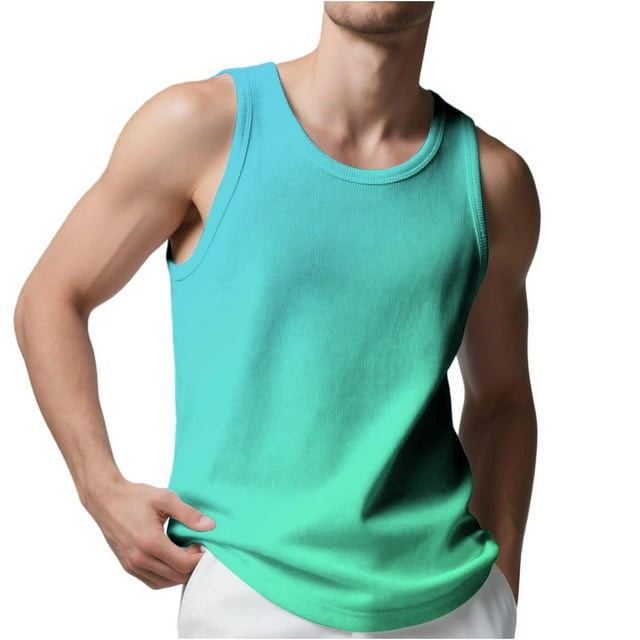 aidice Plus Size Tank Tops for Men Round Neck Sleeveless Loose Comfy Casual Gradient Color Summer Tops