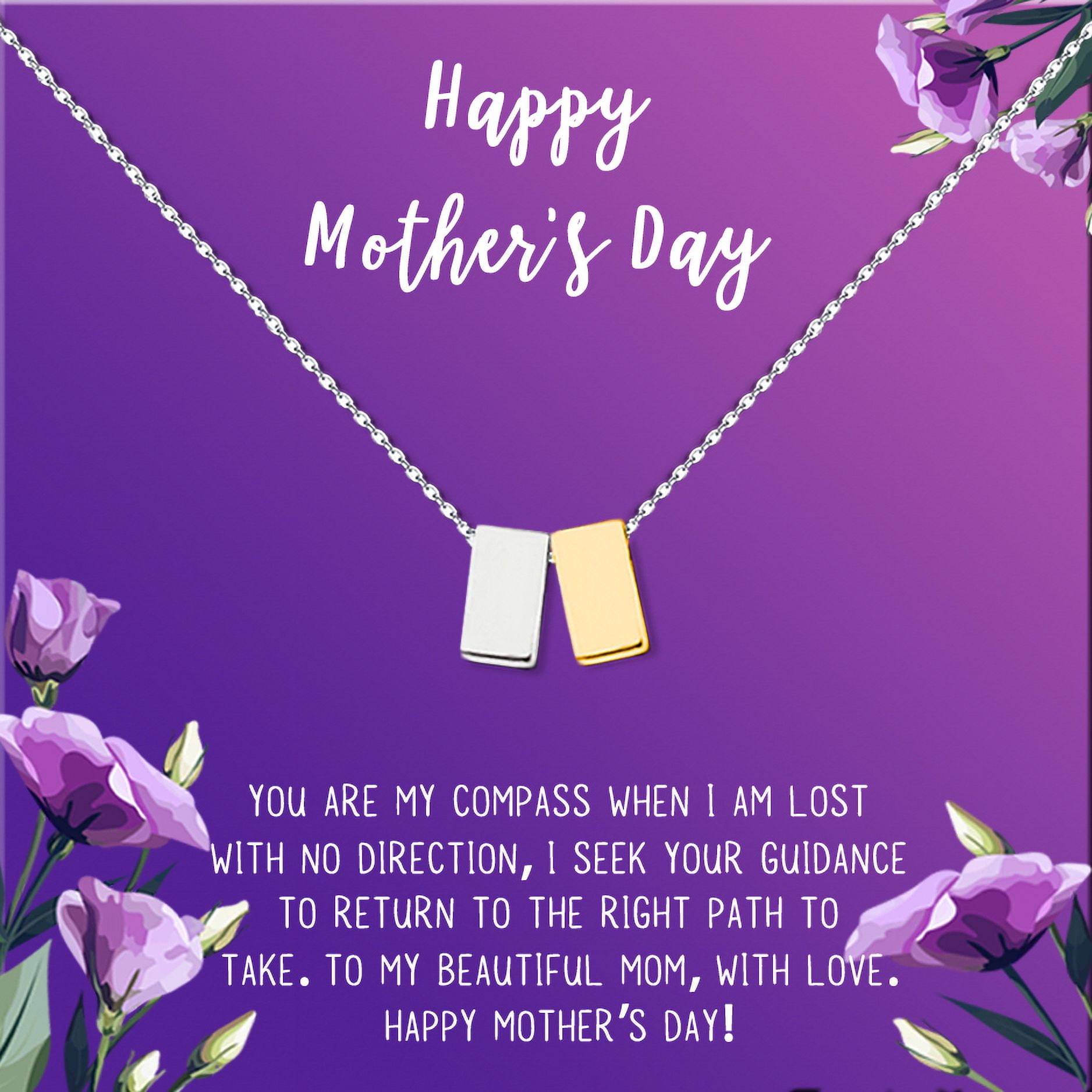 Mother's Day Gift Box Necklace for Mom, Gift Box for Her, Mother's Day Jewelry for Her, Stainless Steel Necklace for Mom, Necklace and Card [Silver and Gold Cube, 18" Chain]