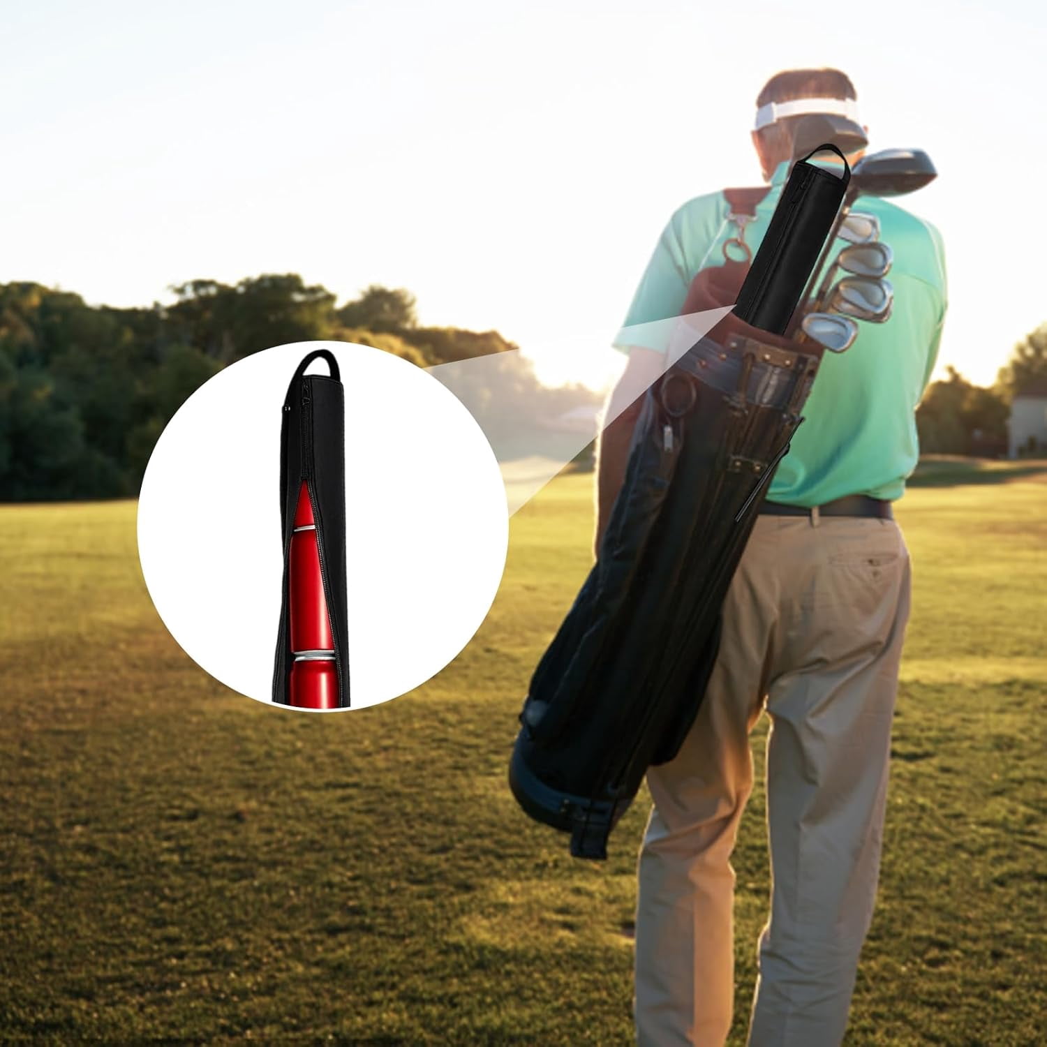 Golf Beer Sleeve, Insulated Can Cooler for Golf Bag, Beer Cooler Sleeve for Golf Bag, Portable Beverage Chiller for Outdoor Sports and Camping, 8cm x 83cm Black Golf Accessories