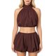 thumbnail image 1 of Conjunto de falda corta para mujer, verano, color liso/lunar, top corto sin mangas con espalda descubierta y cuello halter, conjunto de 2 piezas., 1 of 4