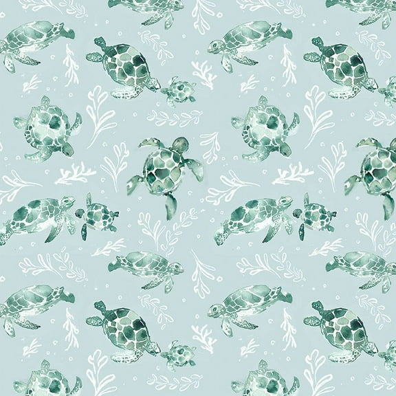 Watercolor Sea Turtles Turquoise Cotton Fabric