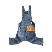 Denim Dog Overalls, Breathable Cotton Spring Fall Apparel Puppy Kitten Fashion Clothing Washable Jean Fabric Pet Jumpsuit Small Animal Garment Blue