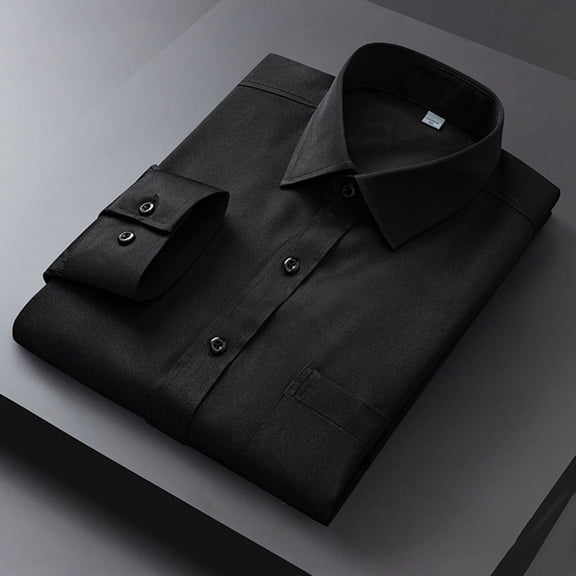 Mens Long Sleeve Button Down Shirts Solid Color Collar Shirt Casual Business Non Ironing Shirt Overalls Business Classic Fit