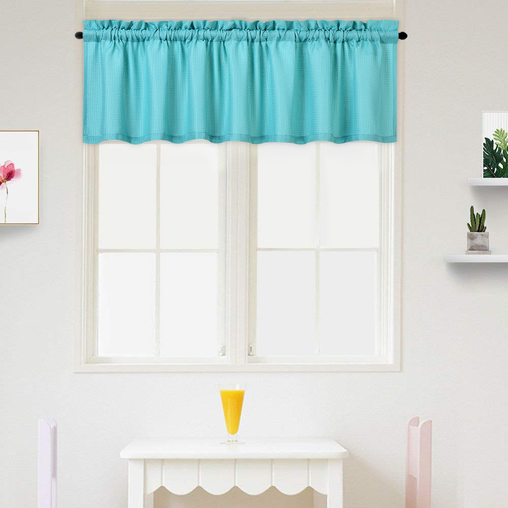 CAROMIO Rod Pocket Turquoise Valance Waffle Woven Textured Valance for Cafe,Kitchen Light