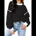 thumbnail image 3 of Suéter Holgado de Otoño para Mujer, Moderno Jersey de Punto A Rayas con Mangas Murciélago y Bloques de Color. Negro M, 3 of 6