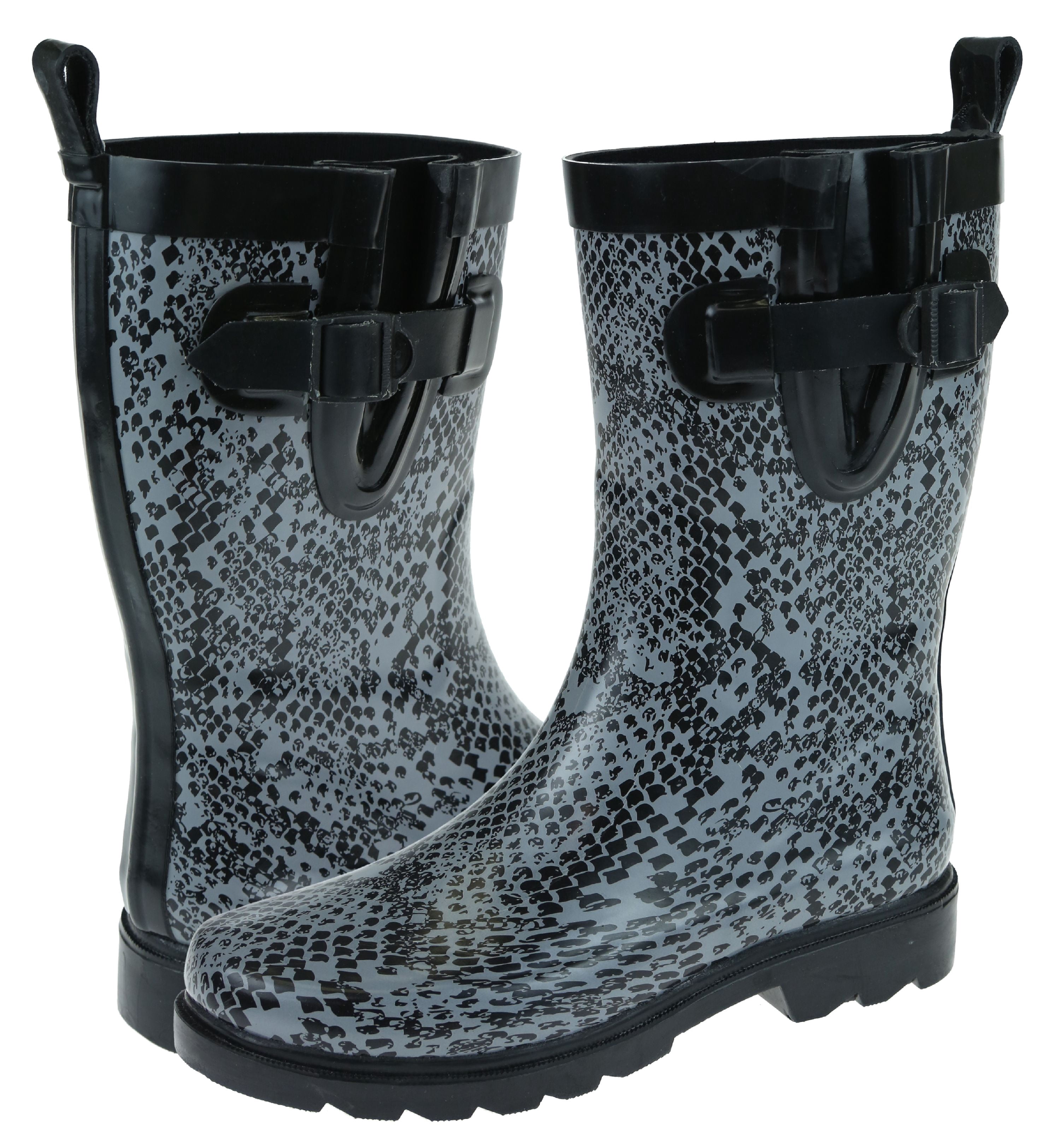 Shiny Ombre Python Printed Rubber Mid Calf Women Rain Boot